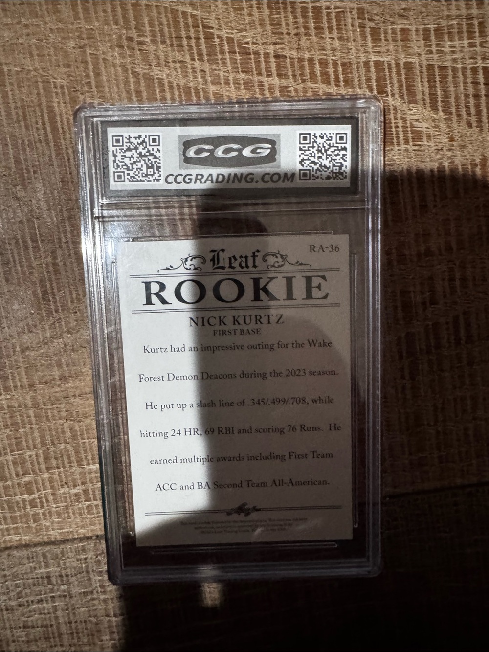 MLB Clear Card Slab with CCG Grading Label - White and Black